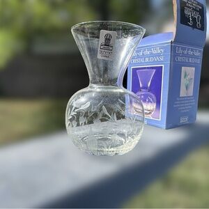 Vintage NEW Schmid 4.25" tall Etched Lily of the Valley Glass Vase